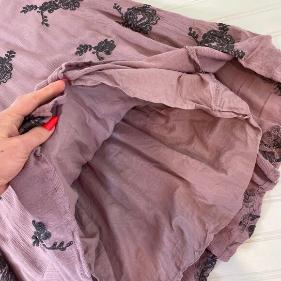 Free People Embroidered Austin Mini Dress Long Sleeve Floral Boho Lavender XS - Picture 6 of 8